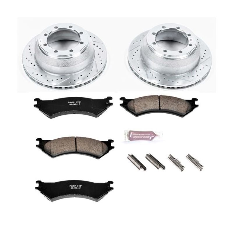 Ford E-350 Club Wagon Brake Kit - Rear - PowerStop - Drilled & Slotted Rotors + Carbon-Fiber Ceramic Pads - `03-`05