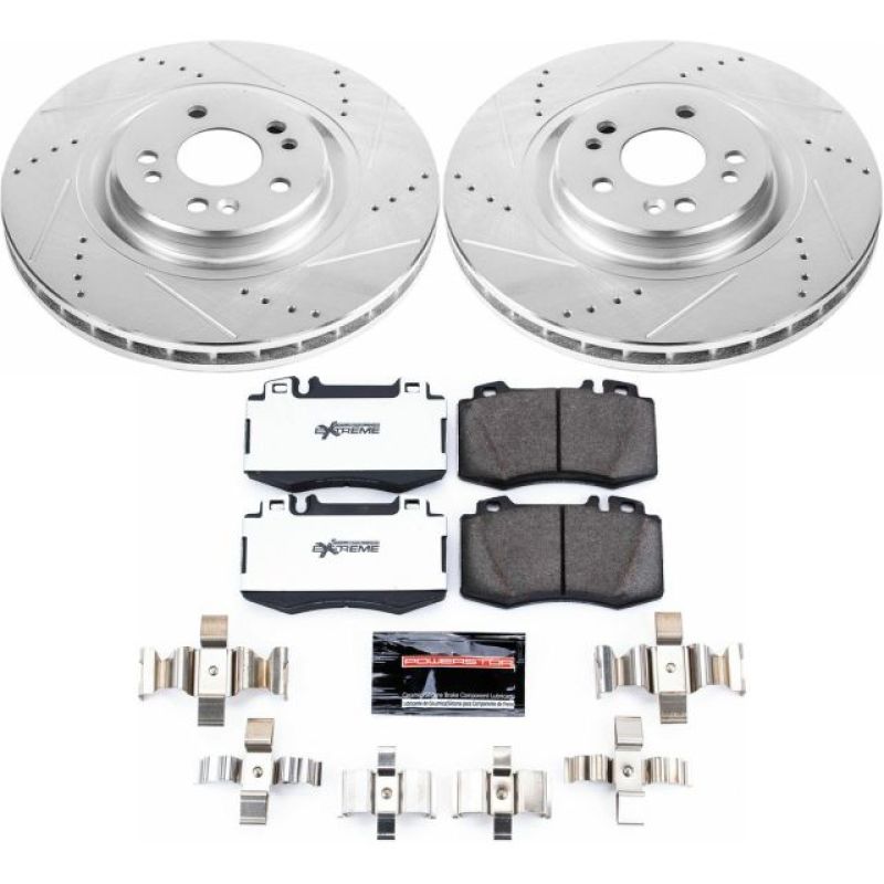 Mercedes-Benz ML55 AMG Brake Kit - Front - PowerStop - Z26 Street Warrior + Drilled & Slotted Rotors + Carbon-Fiber Ceramic Pads - `00-`03
