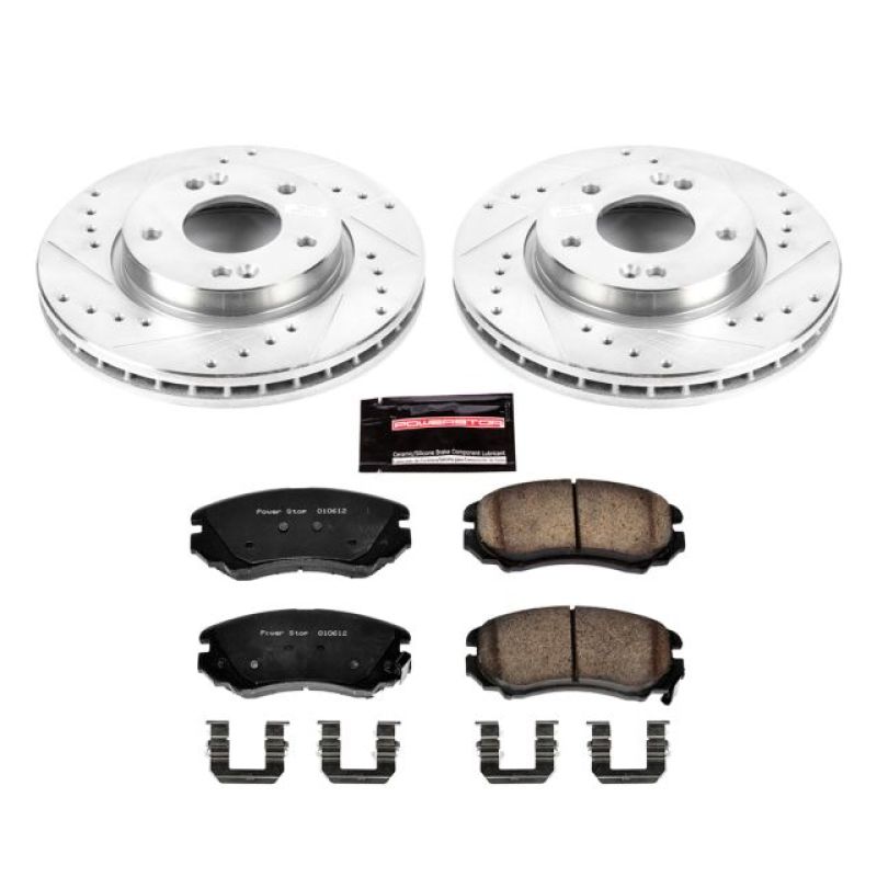 Hyundai Elantra Brake Kit - Front - PowerStop - Drilled & Slotted Rotors + Carbon-Fiber Ceramic Pads - `07-`10