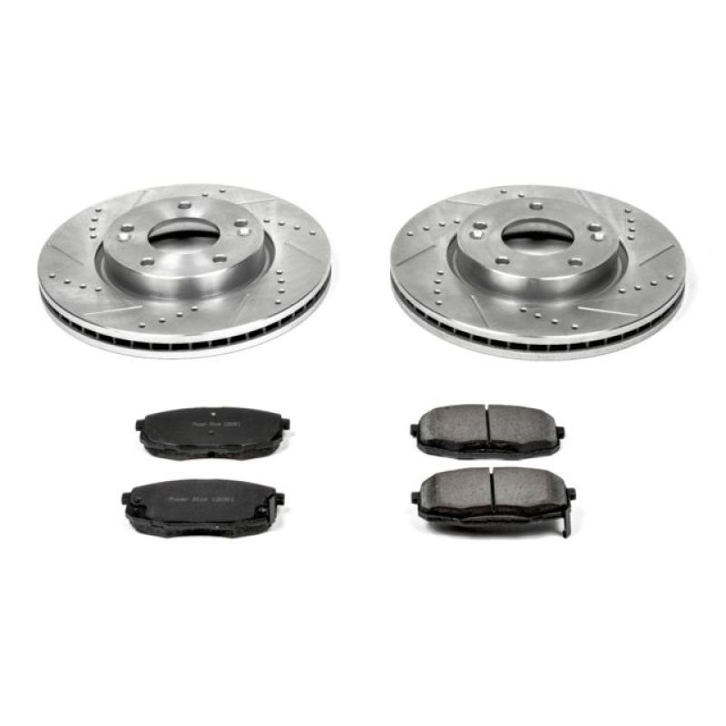 Hyundai Elantra Brake Kit - Front - PowerStop - Drilled & Slotted Rotors + Carbon-Fiber Ceramic Pads - `09-`12