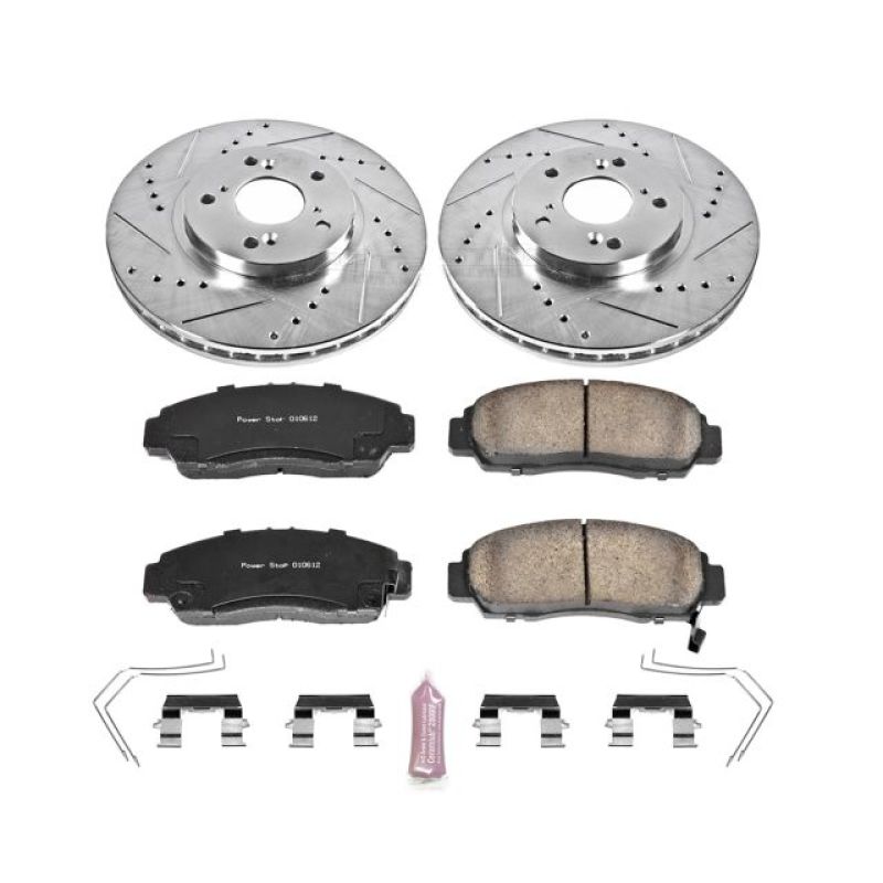 Acura TSX Brake Kit - Front - PowerStop - Drilled & Slotted Rotors + Carbon-Fiber Ceramic Pads - `11-`14