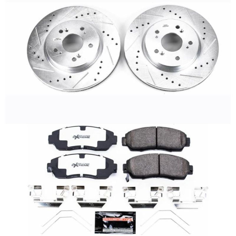 Honda Crosstour Brake Kit - Front - PowerStop - Drilled & Slotted Rotors + Carbon-Fiber Ceramic Pads - `12-`15