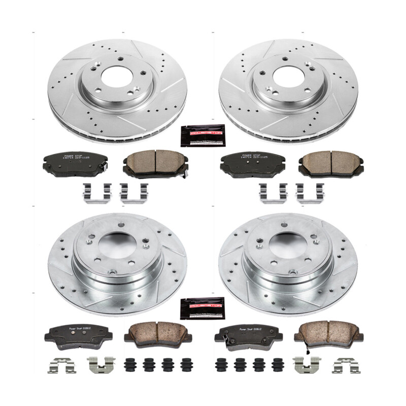 Hyundai Azera Brake Kit - Front + Rear - PowerStop - Drilled & Slotted Rotors + Carbon-Fiber Ceramic Pads - `09-`11