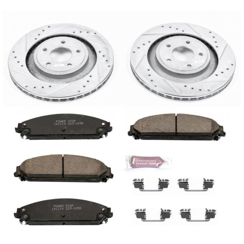 Chrysler 200 Brake Kit - Front - PowerStop - Drilled & Slotted Rotors + Carbon-Fiber Ceramic Pads - `13-`14