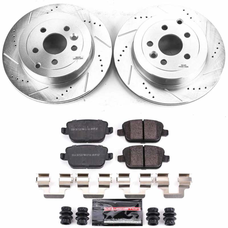 Land Rover LR2 Brake Pads + Rotors - Rear - PowerStop - Z23 Evolution Sport, Drilled & Slotted Rotors + Carbon-Fiber Ceramic Pads - `08-`12