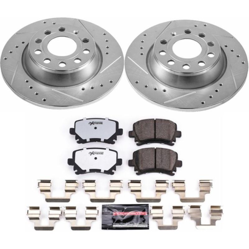 Audi A3 Brake Kit - Rear - PowerStop - Z26 Street Warrior, Drilled & Slotted Rotors + Carbon-Fiber Ceramic Pads - 2013