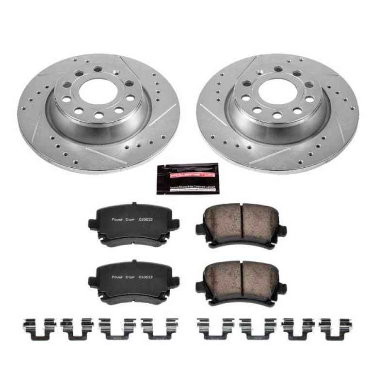 Audi A3 Brake Kit - Rear - PowerStop - Drilled & Slotted Rotors + Carbon-Fiber Ceramic Pads - 2013
