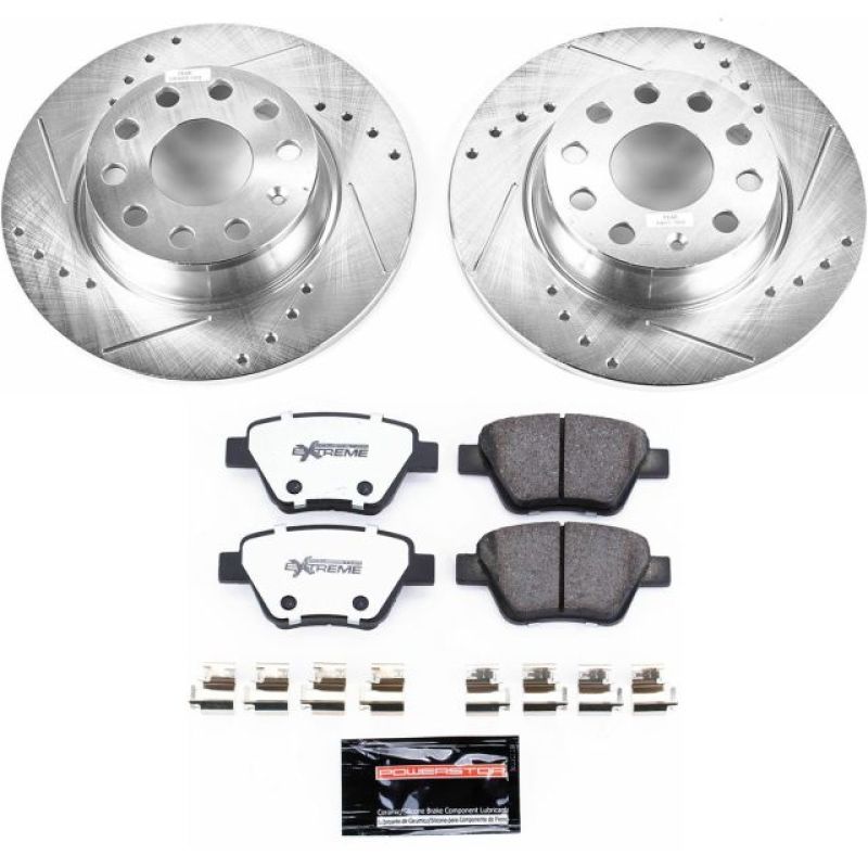 Audi A3 Brake Kit - Rear - PowerStop - Drilled & Slotted Rotors + Carbon-Fiber Ceramic Pads - `10-`12