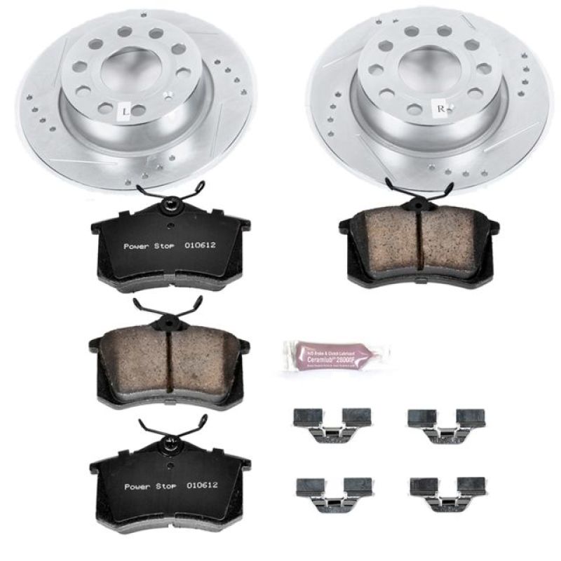 Audi A3 Brake Kit - Rear - PowerStop - Drilled & Slotted Rotors + Carbon-Fiber Ceramic Pads - `10-`13