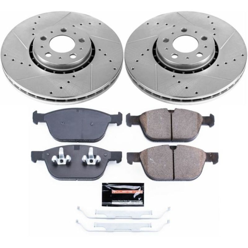 Volvo XC90 Brake Kit - Front - PowerStop - Drilled & Slotted Rotors + Carbon-Fiber Ceramic Pads - `03-`14