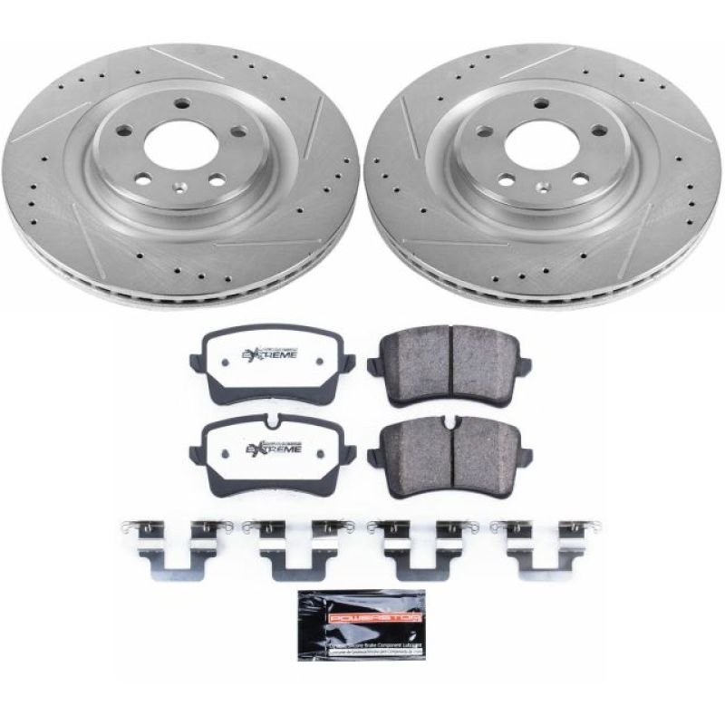 Audi A7 Brake Kit - Rear - PowerStop - Z26 Street Warrior, Drilled & Slotted Rotors + Carbon-Fiber Ceramic Pads - 2012