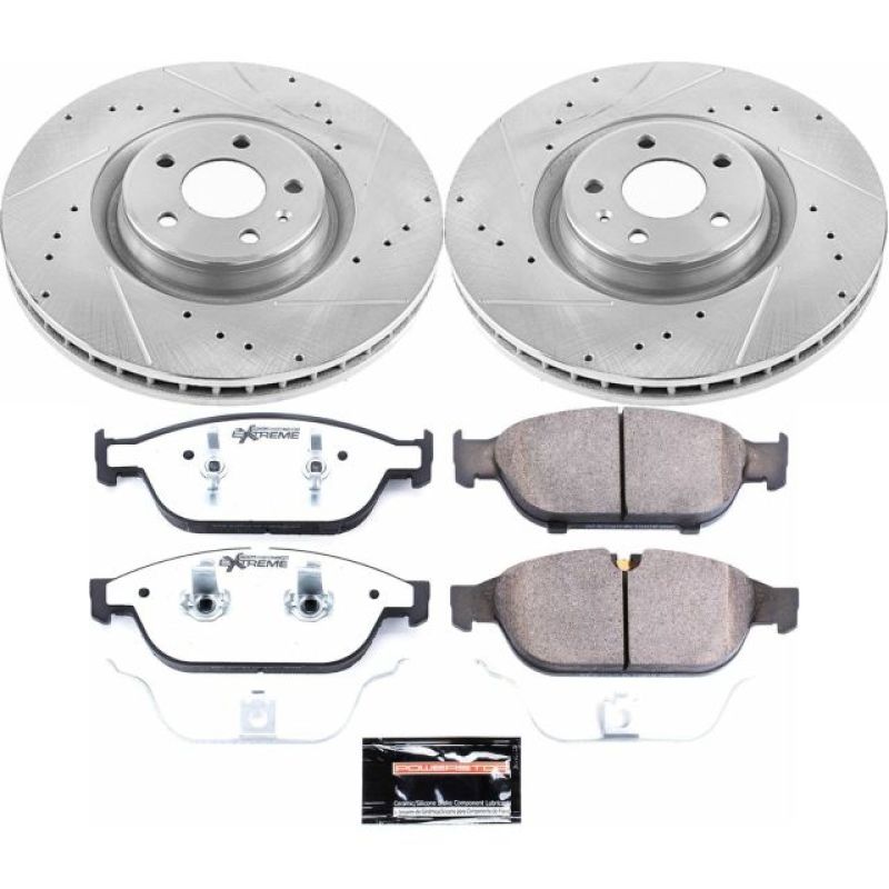 Audi A6 Quattro Brake Kit - Front - PowerStop - Drilled & Slotted Rotors + Carbon-Fiber Ceramic Pads - `12-`16