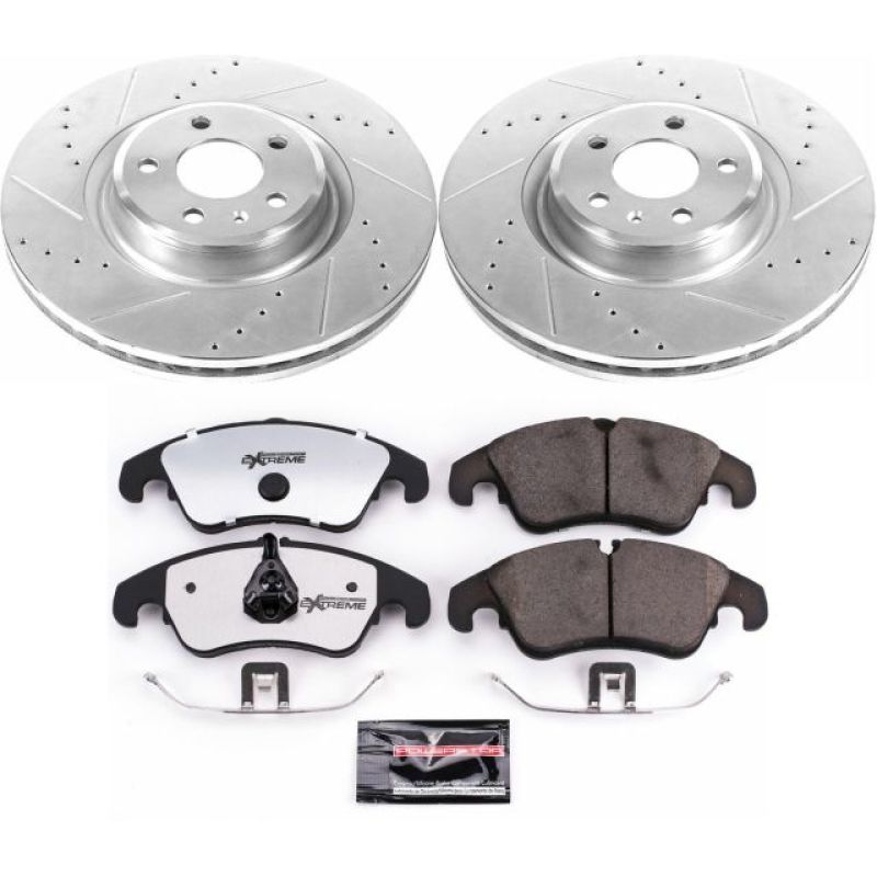 Audi A6 Brake Kit - Front - PowerStop - Drilled & Slotted Rotors + Carbon-Fiber Ceramic Pads - `14-`18