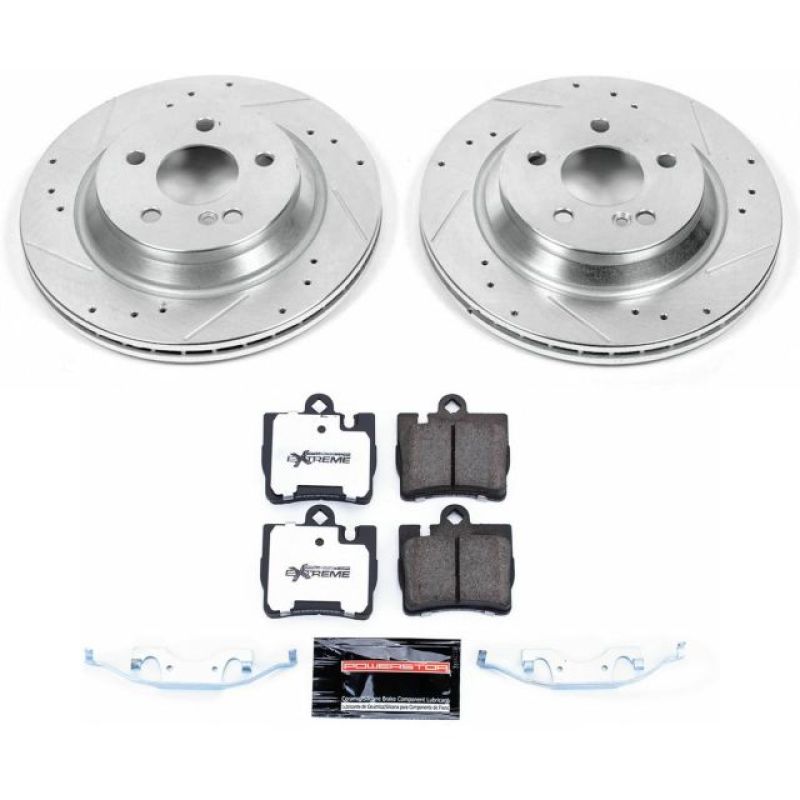 Mercedes-Benz CL500 Brake Kit - Rear - PowerStop - Z26 Street Warrior (Drilled & Slotted Rotors + Carbon-Fiber Ceramic Pads) - `00-`03