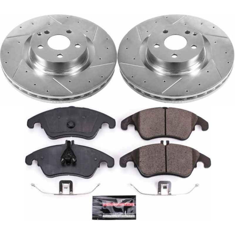 Mercedes-Benz C250 Brake Kit - Front - PowerStop - Drilled & Slotted Rotors + Carbon-Fiber Ceramic Pads - `12-`15