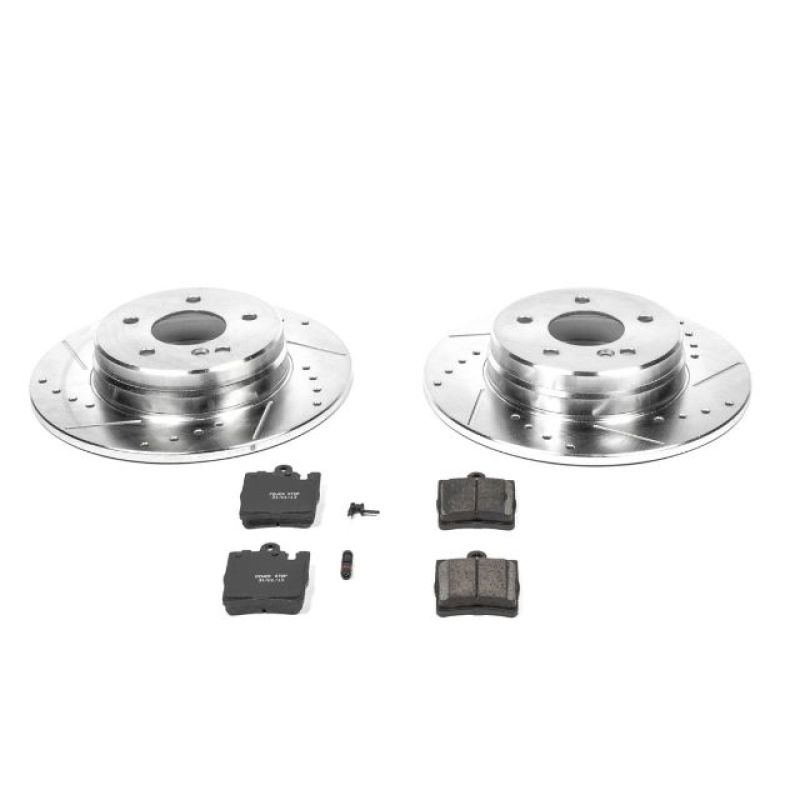 Mercedes-Benz CLK320 Brake Kit - Rear - PowerStop - Z23 Evolution Sport Brake Kit: Drilled & Slotted Rotors, Carbon-Fiber Ceramic Pads - `00-`02