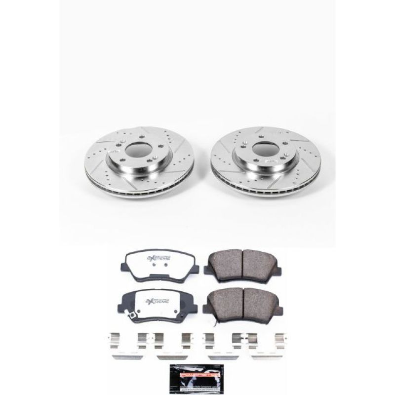 Hyundai Elantra Brake Kit - Front - PowerStop - Drilled & Slotted Rotors + Carbon-Fiber Ceramic Pads - `11-`16