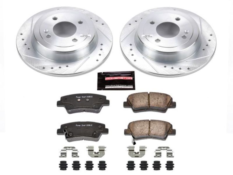 Hyundai Accent Brake Kit - Rear - PowerStop - Z23 Evolution Sport + Drilled & Slotted Rotors + Carbon-Fiber Ceramic Pads - `12-`18