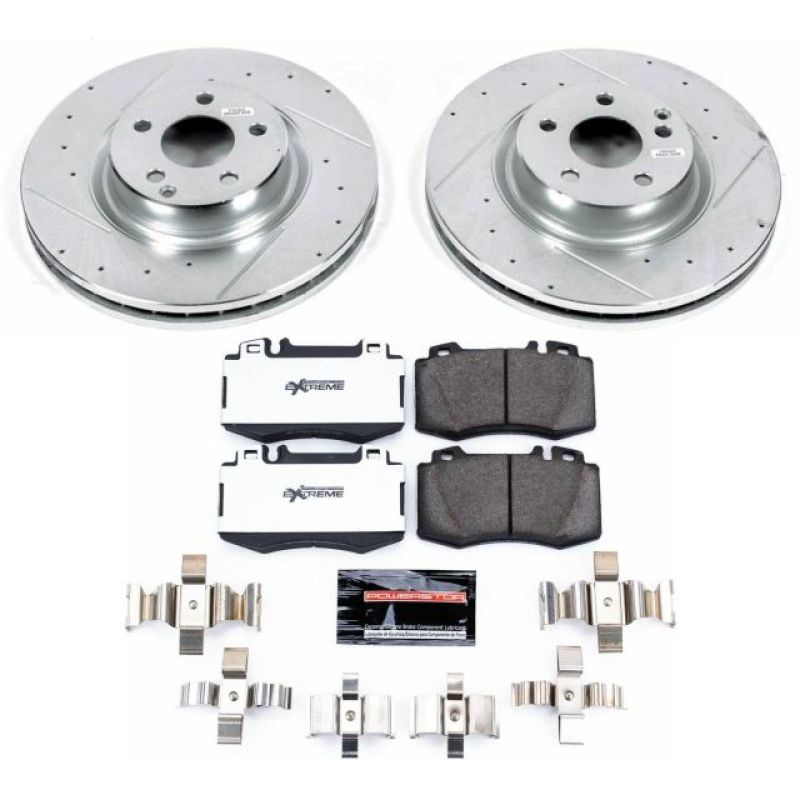 Mercedes-Benz CLS500 Brake Kit - Front - PowerStop - Z26 Street Warrior + Drilled & Slotted Rotors + Carbon-Fiber Ceramic Pads - 2006