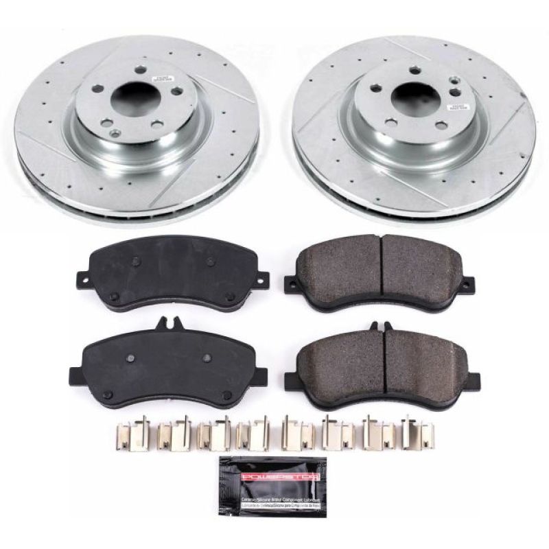 Mercedes-Benz GLK250 Brake Kit - Front - PowerStop - Z23 Evolution Sport + Carbon-Fiber Ceramic Pads + Drilled & Slotted Rotors - `13-`15