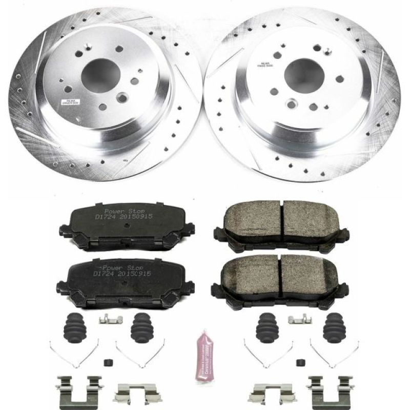 Acura MDX Brake Kit - Rear - PowerStop - Drilled & Slotted Rotors + Carbon-Fiber Ceramic Pads - `14-`16