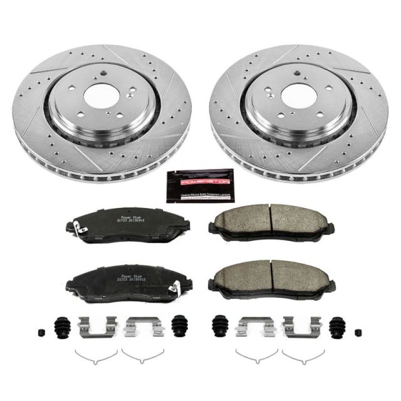 Acura MDX Brake Kit - Front - PowerStop - Drilled & Slotted Rotors + Carbon-Fiber Ceramic Pads - `14-`16