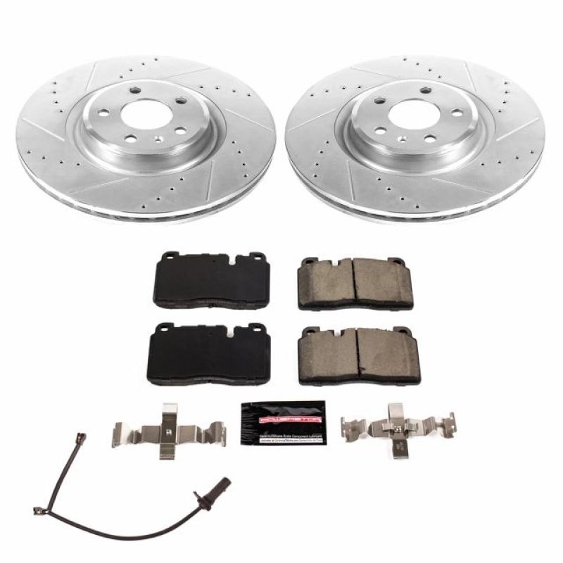 Audi A6 Brake Kit - Front - PowerStop - Drilled & Slotted Rotors + Carbon-Fiber Ceramic Pads - `17-`18