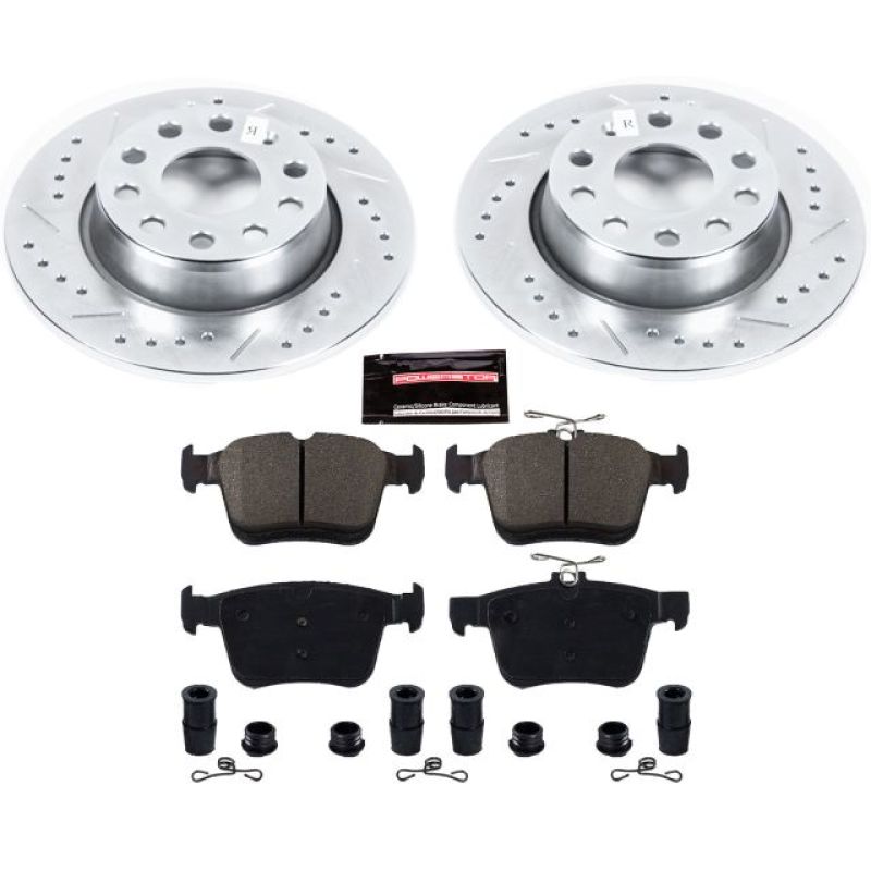 Audi A3 Brake Kit - Rear - PowerStop - Drilled & Slotted Rotors + Carbon-Fiber Ceramic Pads - `15-`18