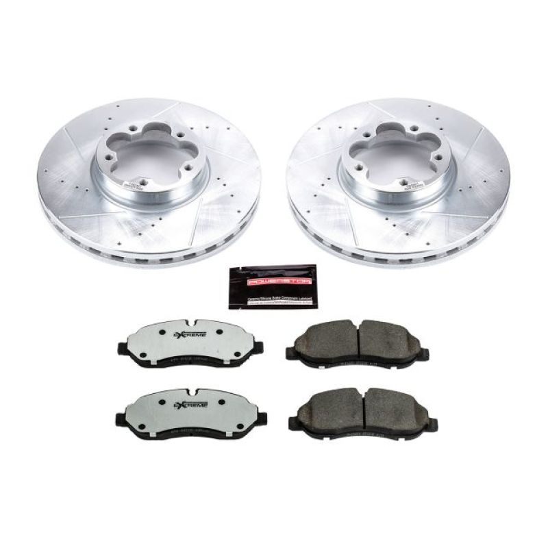Ford Transit-350 HD Brake Kit - Front - PowerStop - Drilled & Slotted Rotors + Carbon-Fiber Ceramic Pads - `15-`18