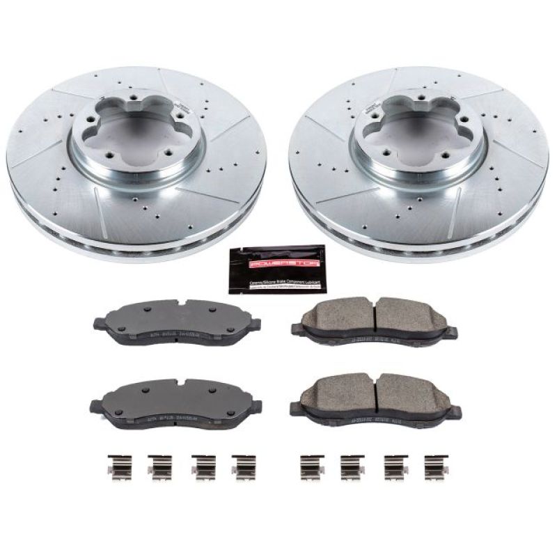 Ford Transit-150 Brake Kit - Front - PowerStop - Drilled & Slotted Rotors + Carbon-Fiber Ceramic Pads - `15-`19