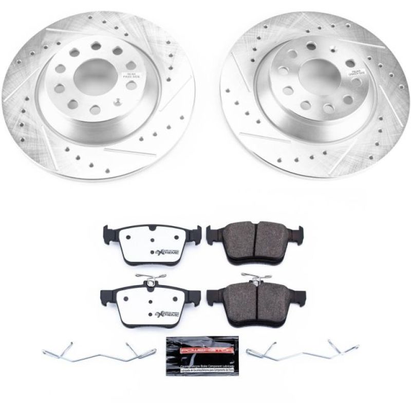 Audi TT Quattro Brake Kit - Rear - PowerStop - Drilled & Slotted Rotors + Carbon-Fiber Ceramic Pads - `16-`18