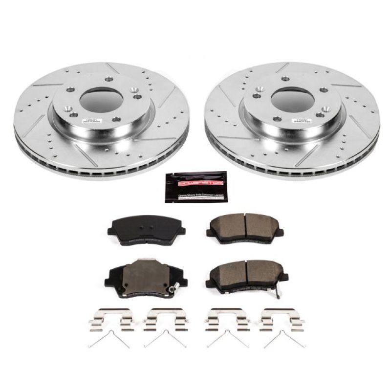 Hyundai Elantra Brake Kit - Front - PowerStop - Drilled & Slotted Rotors + Carbon-Fiber Ceramic Pads - `17-`19