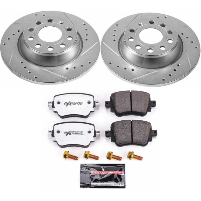 Audi Q3 Brake Kit - Rear - PowerStop - Drilled & Slotted Rotors + Carbon-Fiber Ceramic Pads - `16-`18