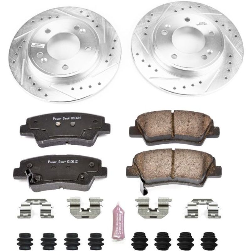 Hyundai Elantra Brake Kit - Rear - PowerStop - Drilled & Slotted Rotors + Carbon-Fiber Ceramic Pads - `17-`19