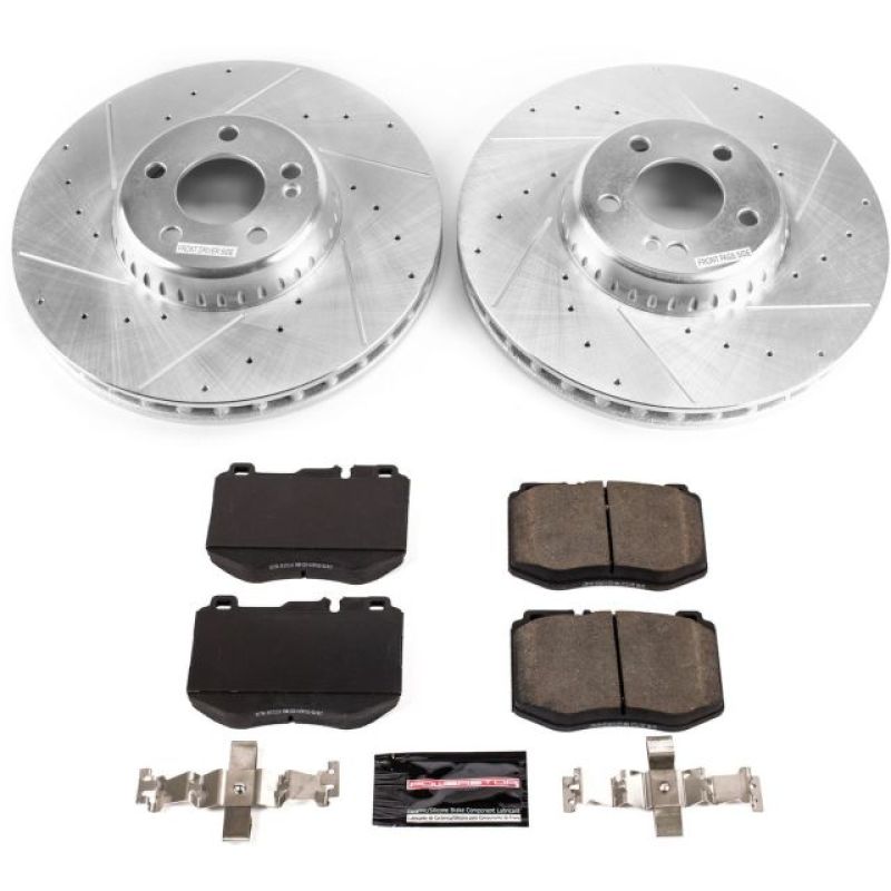 Mercedes-Benz C350e Brake Kit - Front - PowerStop - Drilled & Slotted Rotors + Carbon-Fiber Ceramic Pads - 2018