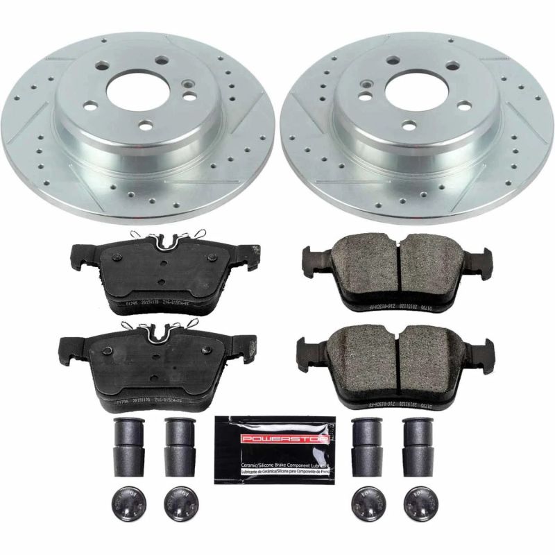 Mercedes-Benz C300 Brake Kit - Rear - PowerStop - Drilled & Slotted Rotors + Carbon-Fiber Ceramic Pads - `17-`18