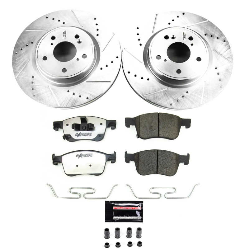 Acura Integra Brake Kit - Front - PowerStop - Drilled & Slotted Rotors + Carbon-Fiber Ceramic Pads - `23-`27