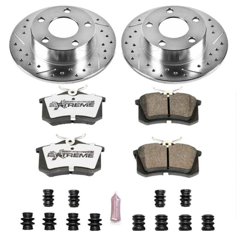 Audi A6 Quattro Brake Kit - Rear - PowerStop - Z26 Street Warrior + Drilled & Slotted Rotors + Carbon-Fiber Ceramic Pads - `98-`01