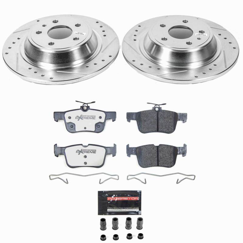 Ford Fusion Brake Kit - Rear - PowerStop - Drilled & Slotted Rotors + Carbon-Fiber Ceramic Pads - `17-`20