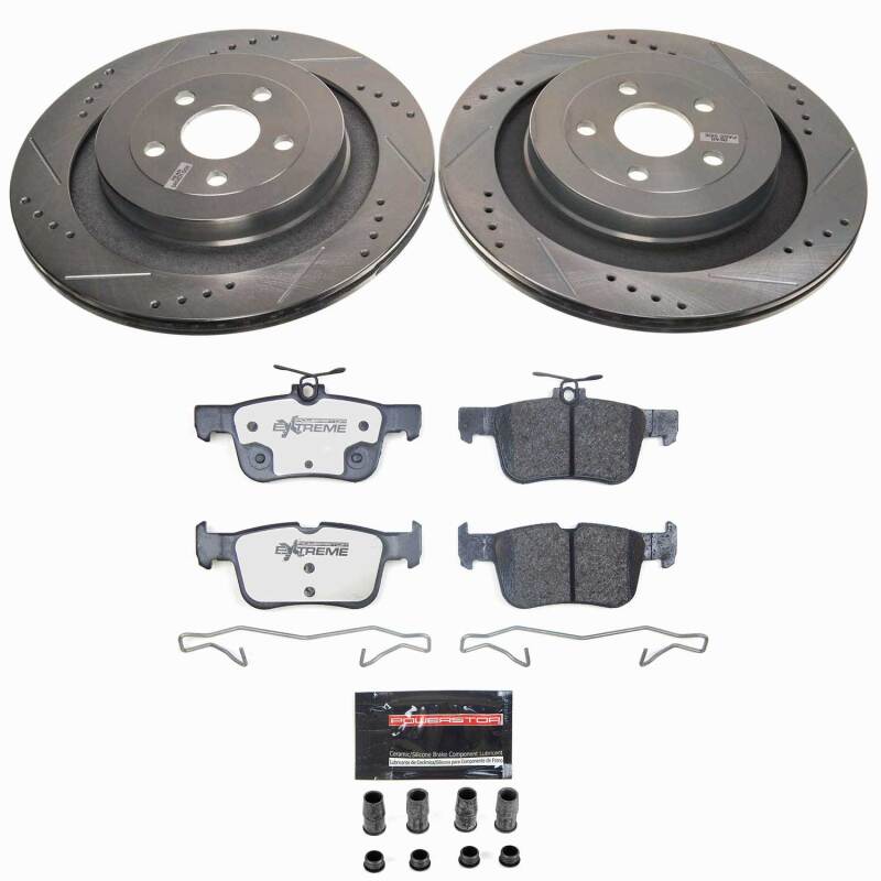 Ford Edge Brake Kit - Rear - PowerStop - Drilled & Slotted Rotors + Carbon-Fiber Ceramic Pads - `19-`24