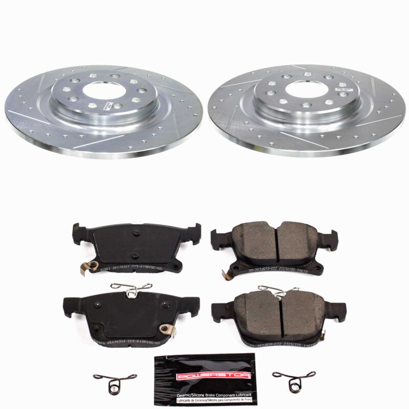 Chrysler Pacifica Brake Kit - Rear - PowerStop - Z23 Evolution, Drilled & Slotted Rotors + Carbon-Fiber Ceramic Pads - `20-`25