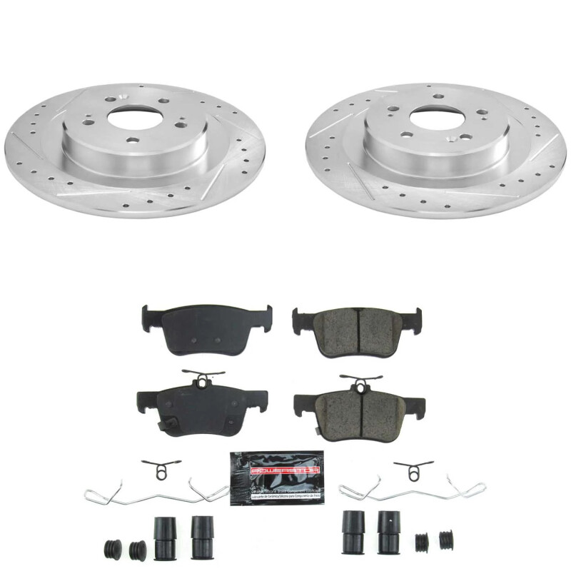 Acura TLX Brake Kit - Rear - PowerStop - Drilled & Slotted Rotors + Carbon-Fiber Ceramic Pads - `21-`25