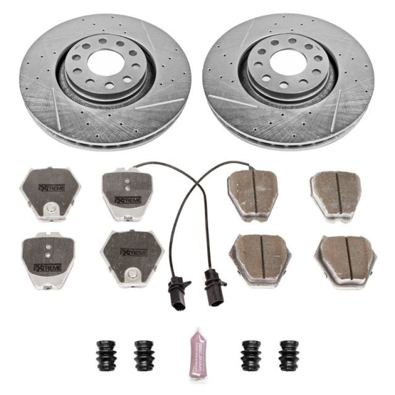 Audi A6 Quattro Brake Kit - Front - PowerStop - Drilled & Slotted Rotors + Carbon-Fiber Ceramic Pads - `00-`01