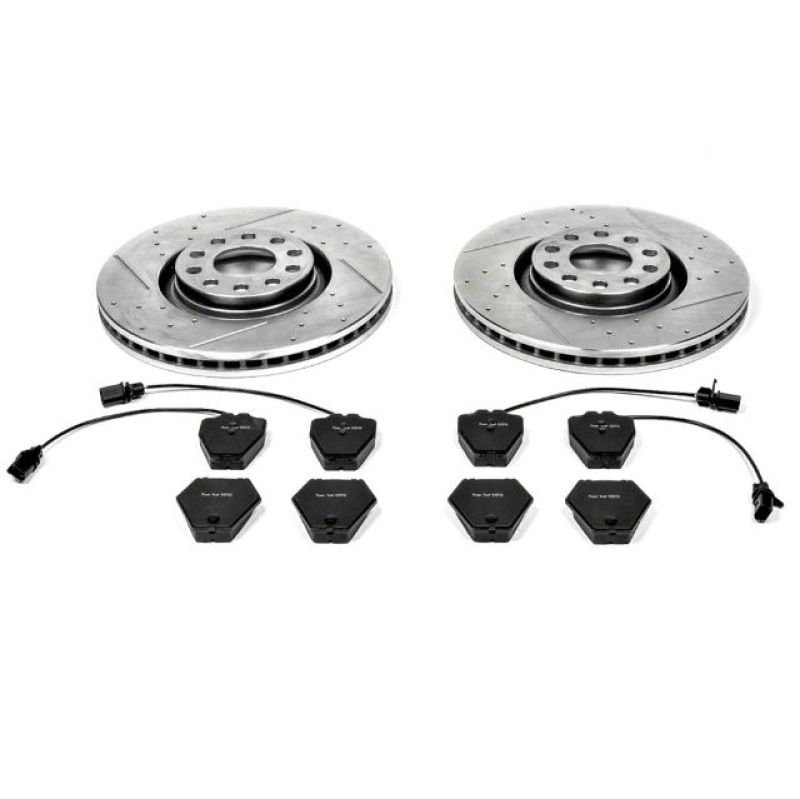 Audi A6 Quattro Brake Kit - Front - PowerStop - Drilled & Slotted Rotors + Carbon-Fiber Ceramic Pads - `00-`01
