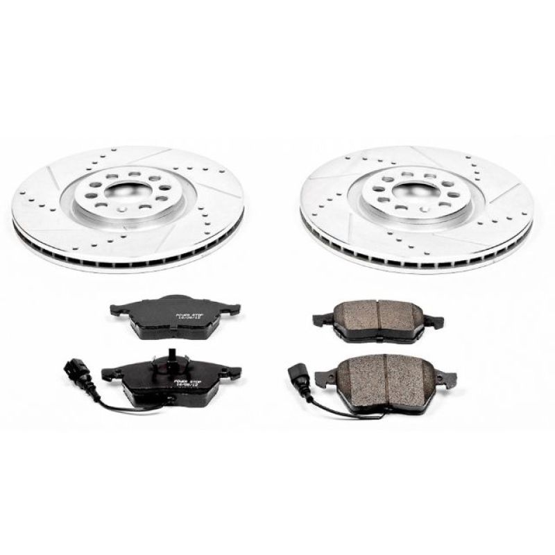 Audi TT Brake Kit - Front - PowerStop - Z23 Evolution Sport + Carbon-Fiber Ceramic Pads + Drilled & Slotted Rotors - `99-`06