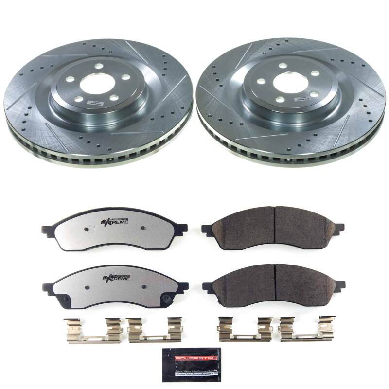 Ford Edge Brake Kit - Front - PowerStop - Z36 Truck & Tow, Drilled & Slotted Rotors + Carbon-Fiber Ceramic Pads - `21-`24