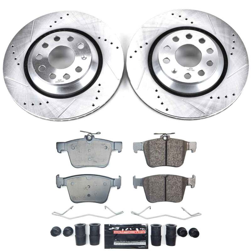 Volkswagen Atlas Brake Kit - Rear - PowerStop - Drilled & Slotted Rotors + Carbon-Fiber Ceramic Pads - `21-`25