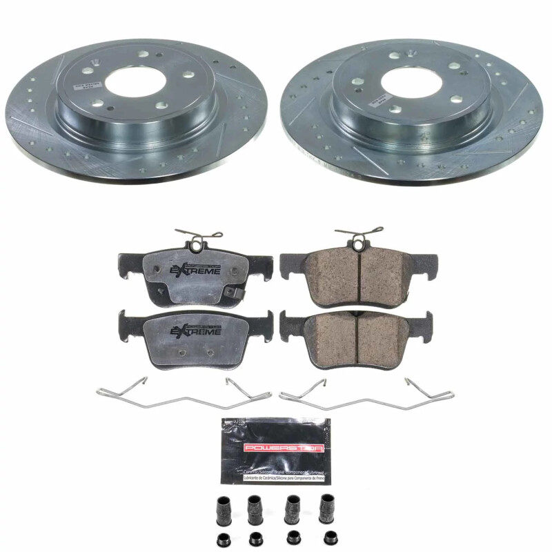 Acura Integra Brake Kit - Rear - PowerStop - Drilled & Slotted Rotors + Carbon-Fiber Ceramic Pads - `23-`25