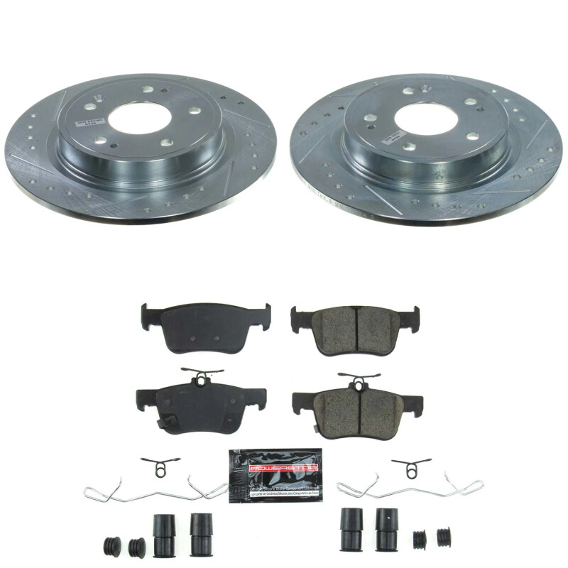 Acura Integra Brake Kit - Rear - PowerStop - Z23 Evolution Sport - Drilled & Slotted Rotors + Carbon-Fiber Ceramic Pads - `23-`25