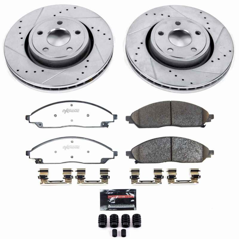Jeep Grand Cherokee Brake Kit - Front - PowerStop - Z36 Truck & Tow Kit, Drilled & Slotted Rotors + Carbon-Fiber Ceramic Pads - `22-`24